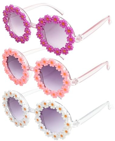 YEAMLTE Lunette Soleil Bébé, 3 PCS Lunette de Soleil Enfant, Lunettes Fleurs, Lunettes de Soleil Fille, UV400, pour Filles, Garçons, Activités D'été, Jeux de Plage, Fêtes D'anniversaire (B)
