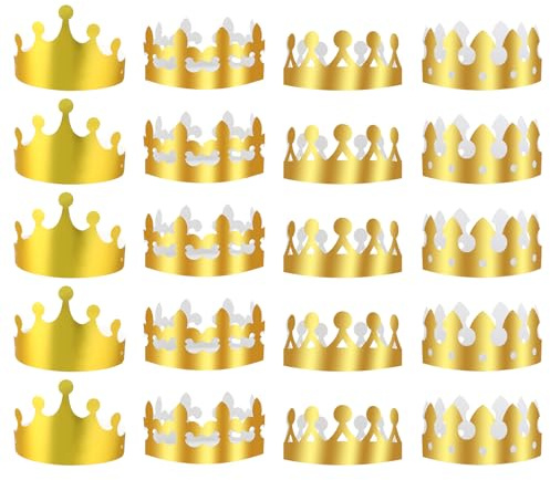 20 coronas de papel doradas, 4 tipos, corona de cumpleaños, plegable, corona de cumpleaños para niños, ajustable, gorro de fiesta para niños, adultos, fiestas de cumpleaños, año nuevo