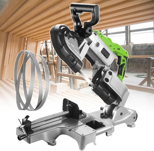 Sega a nastro – Taglierina portatile per metallo/legno, 1100 W, angolo di taglio 0 – 45°, tecnologia a freddo | taglio senza scintille | include ruote e 6 lame