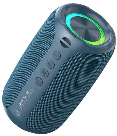 Bewinner Portable Bluetooth Speaker, 8W Full Range Wireless Speaker with RGB Lights, Rechargeable Bluetooth 5.4 Stereo Sound for Home, Party, Outdoors (Blue)