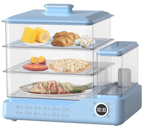 Vaporiera elettrica da 24 l, 800 W con 3 ripiani, serbatoio dell'acqua separato da 1,5 l, avvio ritardato 24 ore e vapore istantaneo per una cottura sana di verdure e cereali