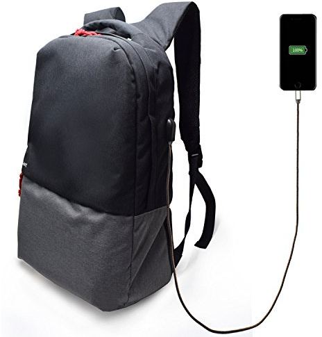 Ewent Urban Notebook Backpack, Zaino per Computer Portatilel, con USB, Zaino Scuola Impermeabile e Pratica per Viaggiare, Si Adatta a PC fino a 44 cm, Nero e Grigio