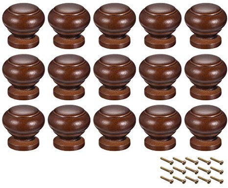 sourcing map Round Wood Knobs,15Pcs 27mm Dia Cabinet Furniture Kitchen Pulls Handle for Drawer Cupboard, Dark Red