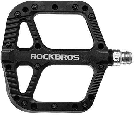 ROCKBROS Mountain Bike Pedals Nylon Composite Bearing 9/16 MTB Bicycle Pedals with Wide Flat Platform （Black）
