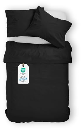 BLUE MOON Biancheria da letto in raso makò Premium double face, 140 x 200 + 70 x 90 cm, tutte le misure normali, taglie forti, tinta unita, made in EU, biancheria da letto nero