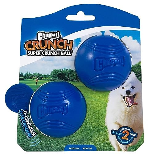 Chuckit! Super Crunch Ball – Interactive Crackling Fetch Toy for Dogs, Campatible with Launcher, Medium (Pack of 2)