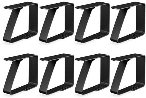 virea 8 x Tischtuchklammern Schwarz für Plattenstärke von 3cm - - Tischdeckenklammern aus Edelstahl für innen und außen - - Leicht abwaschbare Tischtuchklemmen - - Klemmen mit abgerundeten Kanten