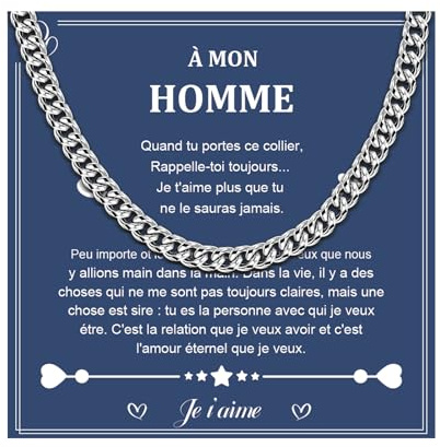 CheersLife Collier Cubana pour Homme Chaine Acier Inoxydable Collier Homme Bijoux Cadeau pour Lui Fils Idées Cadeau Noel Anniversaire - 26 Pouces