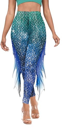 Meanju Leggings a Forma di Sirena,Leggings da Donna a Forma di Sirena,3D Pesce Scale,Lucidi a Collant,per Costume di Carnevale,Halloween,Giochi di Ruolo,Feste