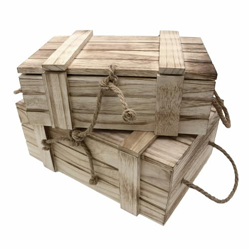 UNUS Lot de 2 caisses en bois avec couvercle - Caisses au trésor - Marron - Boîte cadeau