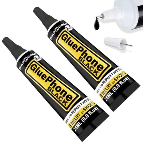 Glue Phone - Lim för reparation och precisionsarbete - Perfekt för telefoner, smartphones, surfplattor, smycken, böcker, läder och skor (25 ml svart, Set med 2)