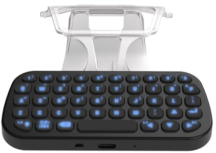Tastatur für Controller mit Blauer Hintergrundbeleuchtung, BT Wireless Keypad Chatpad für PS5, Spieletastatur 47 Tasten mit Controller Clip für Messaging Gaming Live Chat