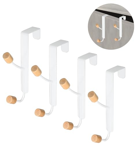 YoHyien 4 Stück Türhaken zum Einhängen 4cm, Türgarderobe Weiß, Kleiderhaken Tür Einhängen, Garderobenhaken, Türhaken Innenseite, Jackenhalter für Innen, Schrank, Schlafzimmer