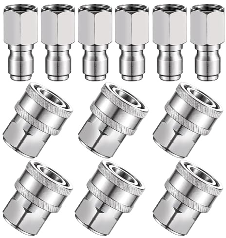 FENG PAI 12Pcs NPT 3/8 Inch Pressure Washer Adapter Set, 6 Sets Stainless Steel Internal Male and Female Quick Connector Kit, Pressure Washer Internal Female and Male Thread Fitting