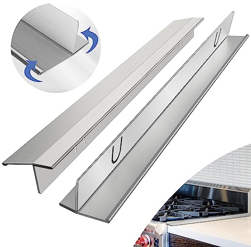 Stove Gap Covers Stainless Steel 2 Packs, 13.8~27.6 Inch Adjustable Heat Resistant Not Sharp Gap Filler, Easy to Clear Stove Counter Gap Cover Suitable for Even Surface (Silver)