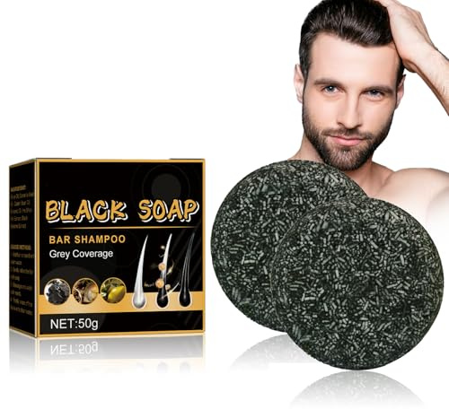 Pemarlis Barra De Jabón De Champú,Jabón Para Cubrir Las Canas,Hair Darkening Charcoal Shampoo Bar,Champú Sólido para Oscurecer el Cabello Negro,Restaura el Color Natural del Cabello