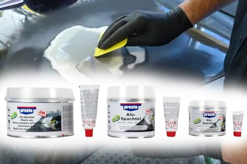 2K Alu-Spachtel, 2 Komponenten Metallspachtel, Polyesterharz mit Aluminium, Füllspachtel Reparatur KFZ, Maschinenbau, großflächig verwendbar (250g)