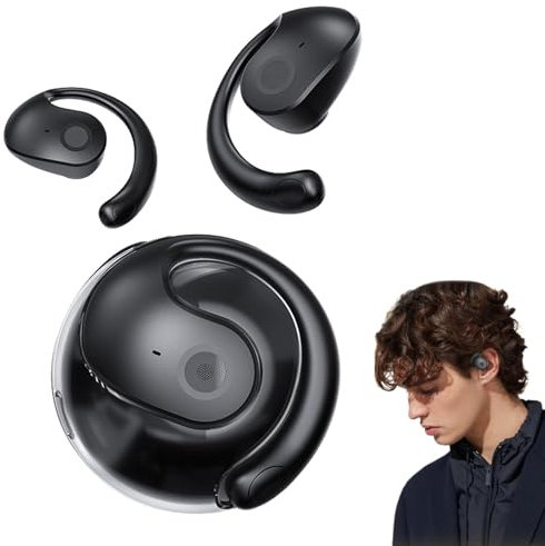 OiyeaFi Auriculares Bluetooth 5.3 Oído Abierto, Auriculares OWS 5.3 Bluetooth, Auriculares de Oreja Abierta inalámbricos Bluetooth, IPX6 Impermeable estéreo reducción de Ruido BT 5.3 (Black)