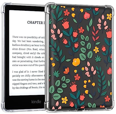 CoBak Transparent Fodral för Allt-Nytt Kindle Paperwhite 11:e Generationen 2021 & Signature Edition (6,8 tum) – Lättviktigt, Skrammelmotståndigt Silikonbakfodral, Blom