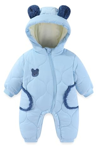 JiAmy Baby Snowsuit Winter Romper Hooded Boys Girls Jumpsuit Bear Thick Windproof Infant Newborn Clothes 3-24 Months