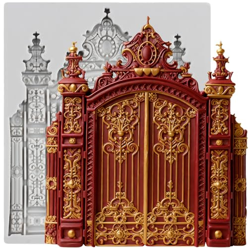 MINFEIDMS Castle Gate Silicone Moulds Castle Fondant Mould for Cake Decorating Cupcake Topper Chocolate Gum Paste Candy Polymer Clay