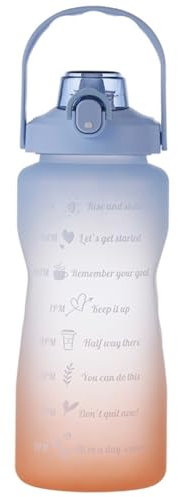 KEDAOLA 2L Sports Water Bottle with Straw, Leak-Proof, BPA-Free, Double Drinking Spout, Time Marker, Gym, Cycling, Running, Office, Outdoor, Travel