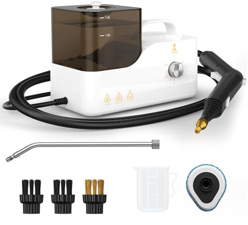 welsauber Nettoyeur Vapeur 2600W, Steam Cleaner avec Réservoir 1450 ml, Chauffe en 10 Secondes, Réglable sur 6 Niveaux, Nettoyant Vapeur Idéal pour Cuisine, Vitres, Sols, Canapés, Voitures (Blanc)