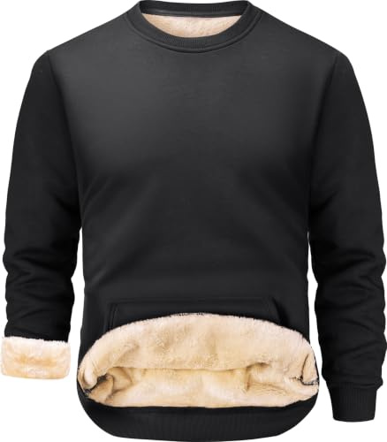 Peakwell Men's Fleece Lined Sweatshirts Winter Thermal Jumpers Sweater | Fleece Lined, Kangaroo Pocket, Crew Neck, Sherpa Lined, Thermal, Long Sleeve, Thick, Warm, Casual, Lounge Wear, Streetwear