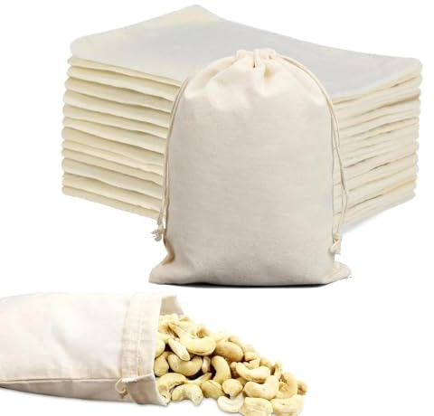 Intckwan 24 Sacchetti di Cotone 15x20cm con Cordino, Sacchetti Vuoti da Riempire per Calendario dell'Avvento, Lavanda, Decorazioni Fai da Te, Confezione Regalo & Bomboniere Nuziali