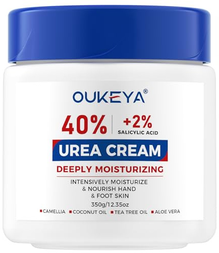 OUKEYA 350g Crema Urea 40% con Acido Salicilico 2%, Crema Urea Mani per Talloni Screpolati, Ginocchia, Gomiti, Krema Secchi e Screpolati per Pelle Secca, Esfoliante, Rimuove Calli e Duroni