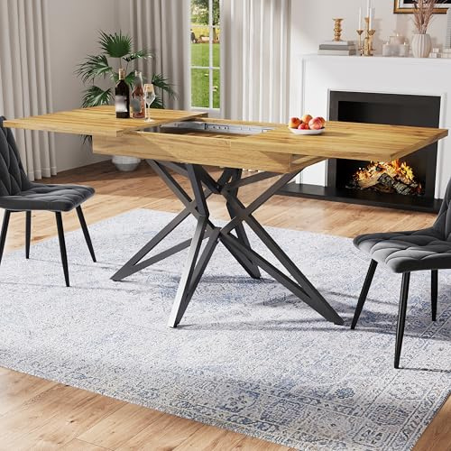 PLLBIKK Utdragbart matbord, köksbord 120/160 x 80 cm med metallben, bord med svart ram och bordsskiva i valnötsträ, marmorutseende, fyrkantigt matbord för 4–6 personer