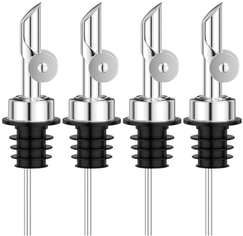 lomdung 4 Pezzi Versatori In Acciaio Inox, Metal pour Beccuccio Conico Liquore Tappo, Automatico Tappo a Ribalta Versatore Dosatore, Guarnizione a Tenuta Stagna, per Vino, Liquore, Cocktail, Aceto