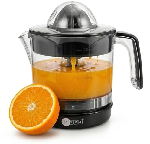AFRA Electric Citrus Juicer 25W, 750ml Orange & Lemon Juicer, Auto Reverse, Press to Start, Easy Clean Compact Juice Extractor, BPA Free, Black