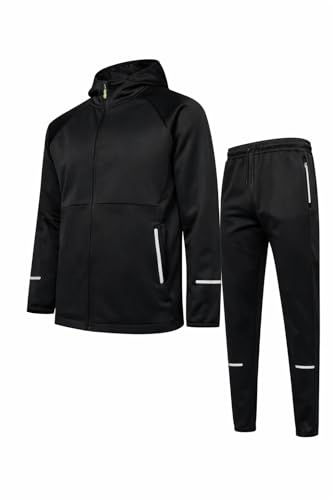 Comfort Collections Men’s Tracksuit Set – Hooded Zip Up Jacket & Jogger Bottoms, Zipped Pockets, Reflective Detail, Gym Running Casual Sportswear