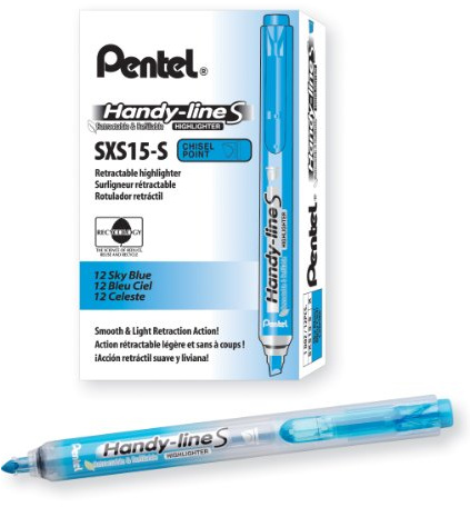 Pentel Handy-Line S Retractable and Refillable Chisel Tip Highlighter,, Sky Blue Ink, Box of 12 (SXS15-S) by Pentel