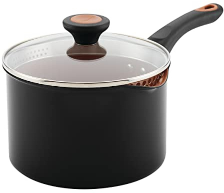 Farberware Glide Nonstick Sauce Pan/Saucepan with Straining and Lid, 3 Quart, (Black)