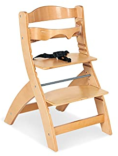 PINOLINO Treppenstuhl Thilo, inkl. Bügel und höhenverstellbarem Sitz- und Fußbrett, mitwachsend, für Babys und Kinder von ½ – 8 Jahren, massives Holz, 155301, transparent