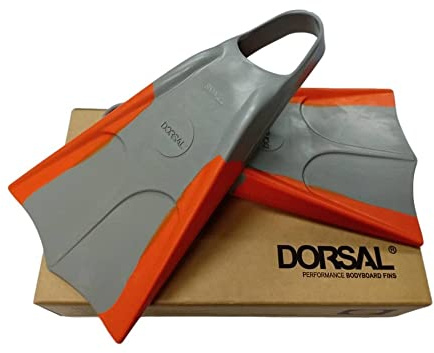 DORSAL Bodyboard Bodysurfing Floating Swimfins (Flippers) Grey/Orange - Mens US Size 10 - 11