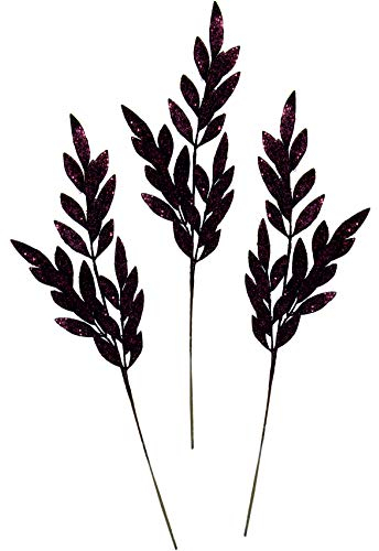 Flair Flower Rama de Hojas Artificiales con Purpurina y Piedras Decorativas, Rama Decorativa para decoración de Navidad, Corona de Adviento, Flores, Juego de 3 Unidades