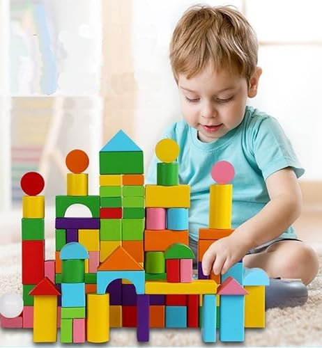 WY8 100pcs Wooden Blocks Building Construction toys Kids Construction Wood Toy Brick Set Educational for age over 3 years boys girls