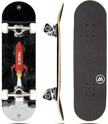 Magneto Rocket Complete Cruiser Skateboard - Trick-Ready Double Kicktail & Starter Deck - ABEC-5 Bearings & 95A Wheels for Youth Board - 7-Ply Board & Heavy-Duty Build - 27.5 x 7.75 in, Rocket