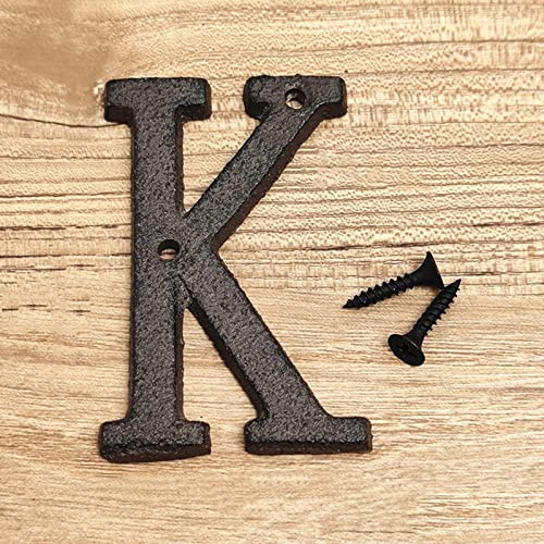 3D House Plaque Numbers 0-9 Letter A-Z Black Cast Iron 8cm Metal Digital Door Plate Sign with Screws Alphabet Home Outdoor Anti-Rust Exterior Signage Doorplate Hotel Apartment Street Mailbox (K)
