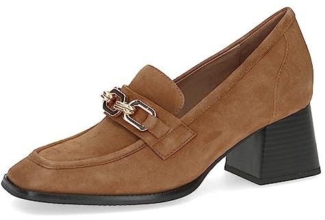 CAPRICE Damen Loafer mit Absatz Memotion aus Wildleder mit Kette Weite G, Braun (Brandy Suede), 40 EU