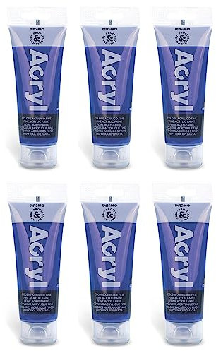 PRIMO Lot de 6 Tubes Soft Plastique 75ml Peinture Acrylique Fine Bleu Outremer 500