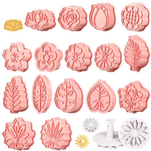 19 Stück Ausstechformen Blumen Set, 3D Keksausstecher in Pflanzenform, Keksstempel, Cookie Cutter für Backen DIY Fondant Schokoladen Tortendeko, für Party Kindergeburtstag Dekoration Weihnachten