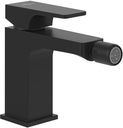 Villeroy & Boch Architectura fyrkantig bidé kran med en spak och keramisk patron, bidéblandare vattenbesparande, pip höjd 100 mm, fyrkantig, matt svart