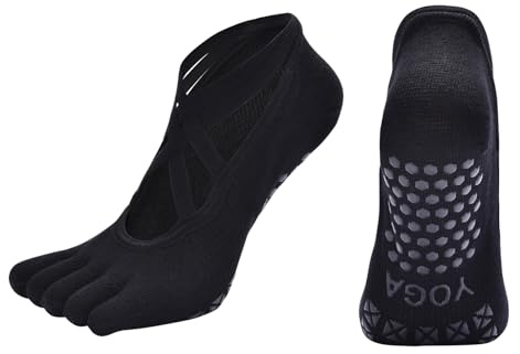 ZLLkeji Antiscivolo Calze Donna Traspirante Calzini Cinque Dita Da Donna Confortevole Calze Con Grip Calzini Pilates Antiscivolo Per Yoga,Pilates, Balletto, Danza, Fitness, Ballo a Piedi Nudi Nero