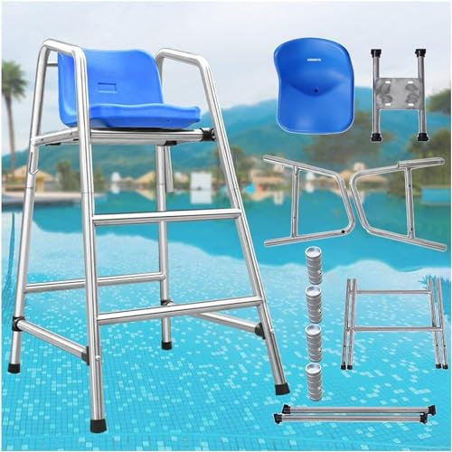 SAFWELAU Taburete alto Escalera para Piscina Elevad Silla de salvavidas para cubierta junto a la piscina, con orificio para parasol con gancho para asiento, 120/150/180 cm de alto, Carga 330kg(120cm/4