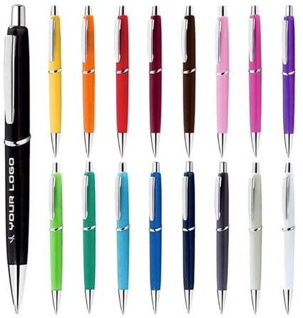 pubblienne Set 100 Penne a Sfera Personalizzate a UV Led con Scritta - Confezione di Penne a Scatto Personalizzabili - Gadget Promozionali Per Ufficio, Fiere, Eventi e Meeting (100, NAVY)