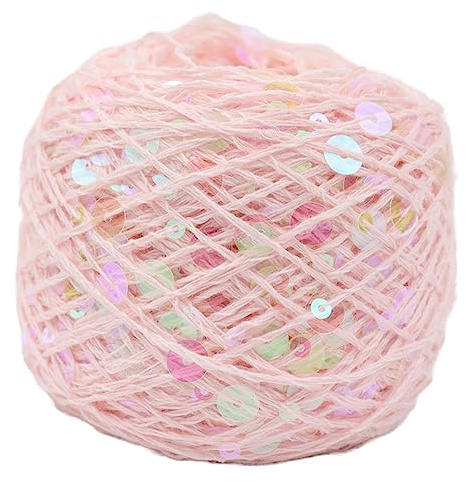 Shimmering Sequin Cotton Yarn 139meter Sparkling Thread Crochet Strings for Headband Beanie Knitting Sweater Weaving DIY Stitch Winter Accessories Rag Doll Clothes (Pink)